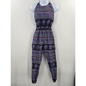 Staring at Stars Women Small Boho Purple Floral Halter Jumpsuit 100% Cotton